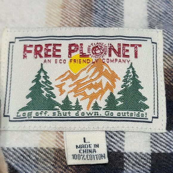 Free Planet LS Full Button Plaid Flannel Shirt w/ Detachable Hood - Size Large - Picture 4 of 5